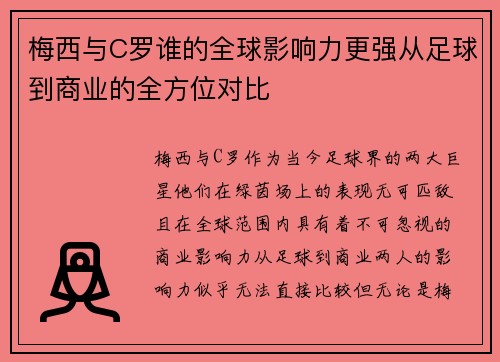 梅西与C罗谁的全球影响力更强从足球到商业的全方位对比